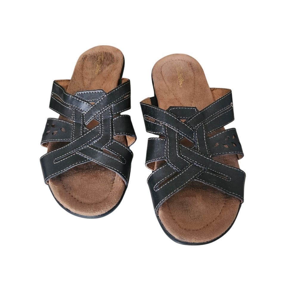 Thom McAn Wendi Comfortable Black Slip-on Sandals Leather Upper Size 7M